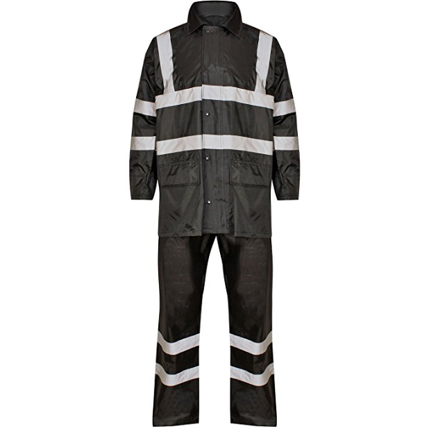 High Visibility Hooded Rainsuit Black - SuperStuff Workwear