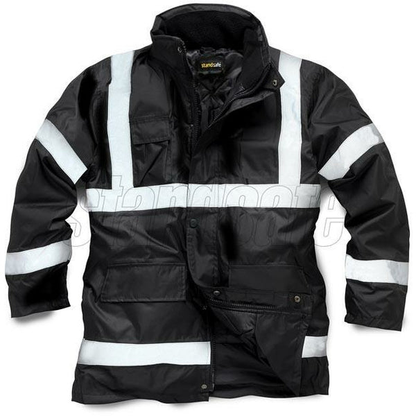 Black Waterproof Parka Security Jacket | Hi Vis Safety Workwear
